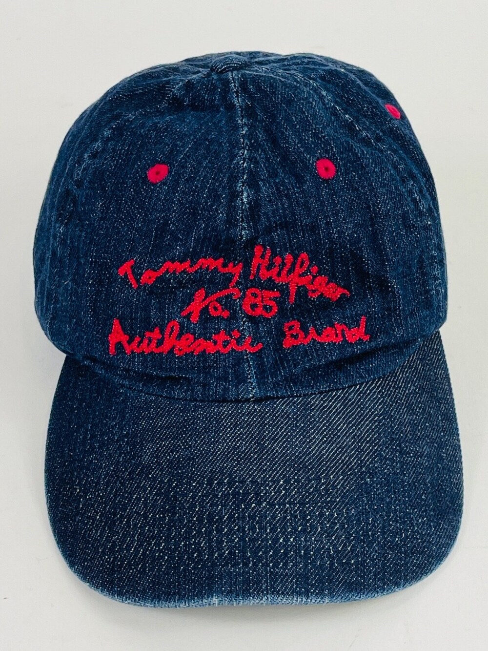 Vintage 1990's Tommy Hilfiger Hat Denim Jean Blue Adjustable Baseball Dad Cap